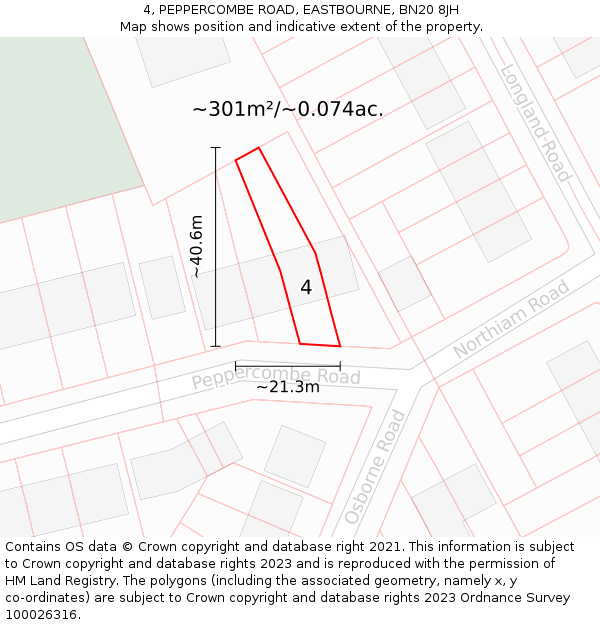 4, PEPPERCOMBE ROAD, EASTBOURNE, BN20 8JH: Plot and title map