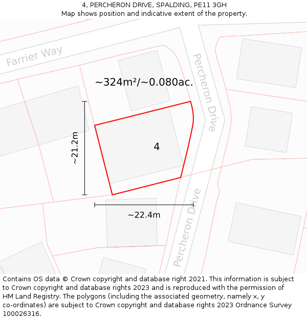 4, PERCHERON DRIVE, SPALDING, PE11 3GH: Plot and title map