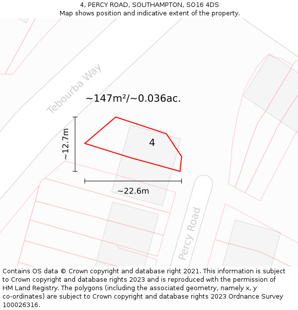 4, PERCY ROAD, SOUTHAMPTON, SO16 4DS: Plot and title map