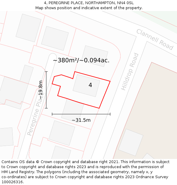 4, PEREGRINE PLACE, NORTHAMPTON, NN4 0SL: Plot and title map