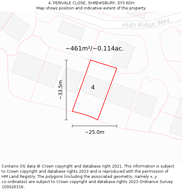 4, PERIVALE CLOSE, SHREWSBURY, SY3 6DH: Plot and title map