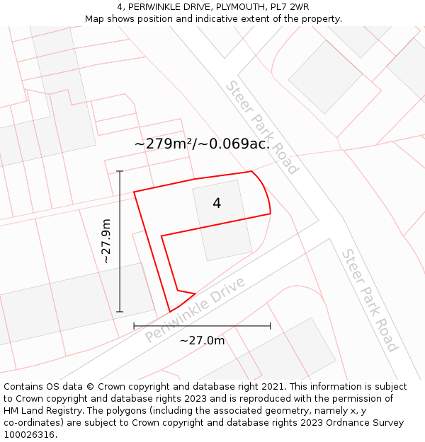 4, PERIWINKLE DRIVE, PLYMOUTH, PL7 2WR: Plot and title map