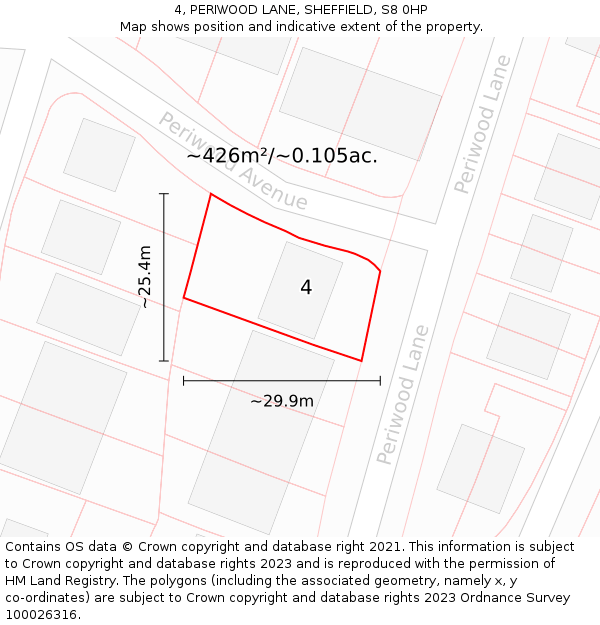 4, PERIWOOD LANE, SHEFFIELD, S8 0HP: Plot and title map
