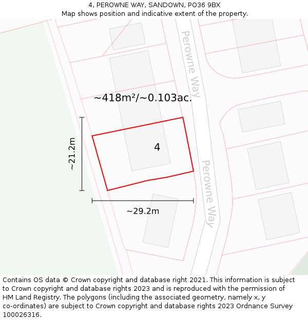 4, PEROWNE WAY, SANDOWN, PO36 9BX: Plot and title map