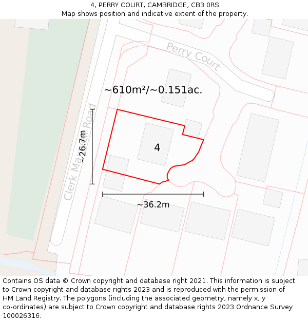 4, PERRY COURT, CAMBRIDGE, CB3 0RS: Plot and title map