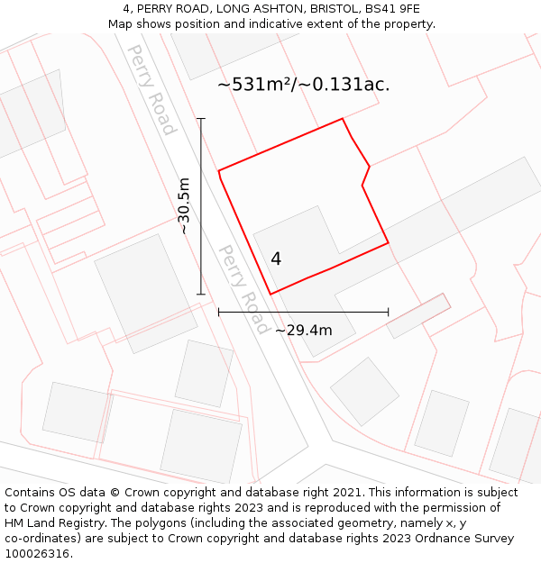 4, PERRY ROAD, LONG ASHTON, BRISTOL, BS41 9FE: Plot and title map