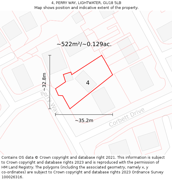 4, PERRY WAY, LIGHTWATER, GU18 5LB: Plot and title map
