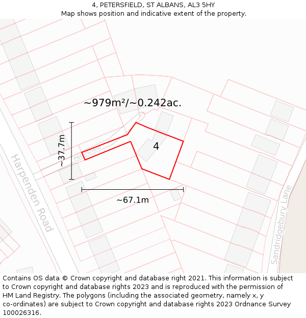 4, PETERSFIELD, ST ALBANS, AL3 5HY: Plot and title map