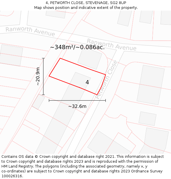 4, PETWORTH CLOSE, STEVENAGE, SG2 8UP: Plot and title map