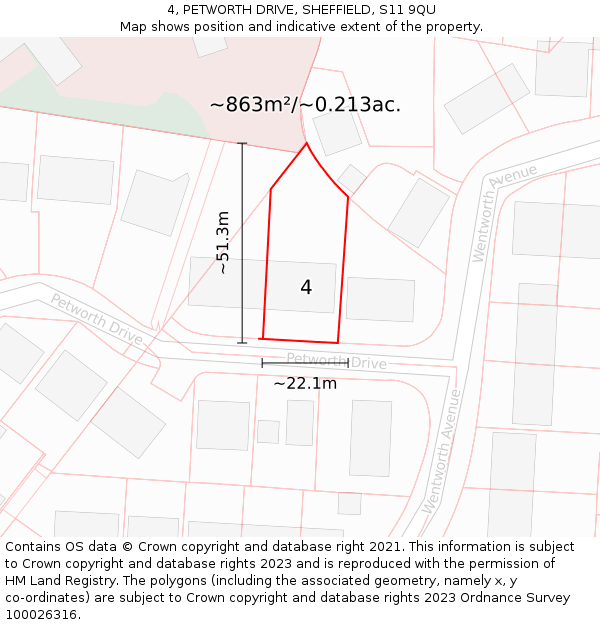 4, PETWORTH DRIVE, SHEFFIELD, S11 9QU: Plot and title map