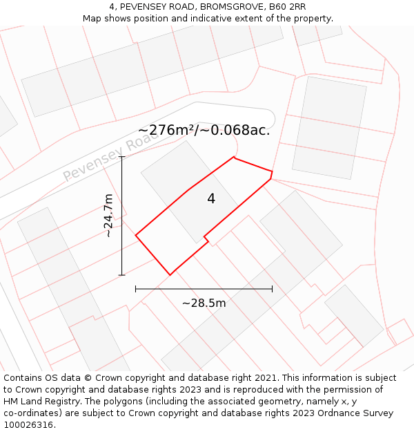 4, PEVENSEY ROAD, BROMSGROVE, B60 2RR: Plot and title map