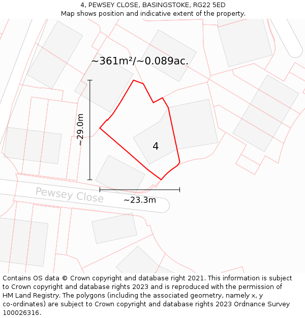 4, PEWSEY CLOSE, BASINGSTOKE, RG22 5ED: Plot and title map