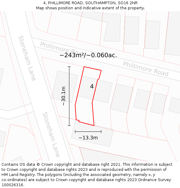 4, PHILLIMORE ROAD, SOUTHAMPTON, SO16 2NR: Plot and title map