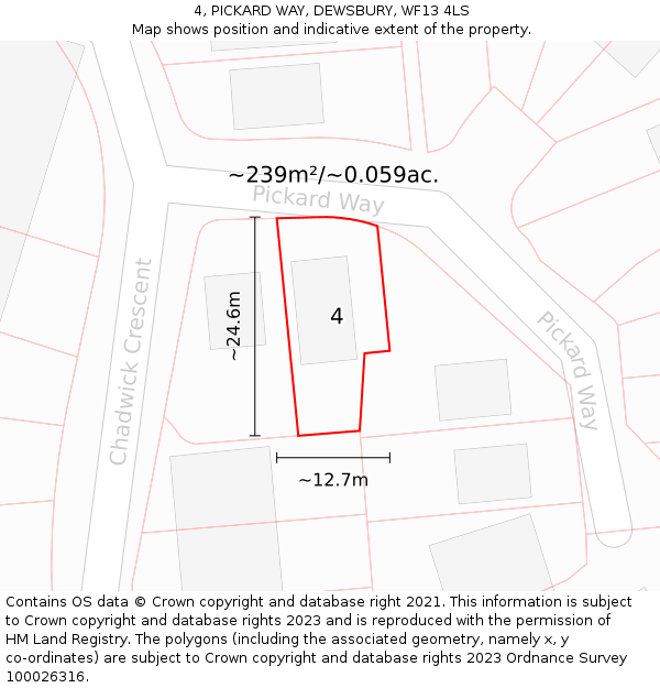 4, PICKARD WAY, DEWSBURY, WF13 4LS: Plot and title map