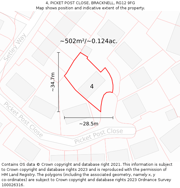 4, PICKET POST CLOSE, BRACKNELL, RG12 9FG: Plot and title map