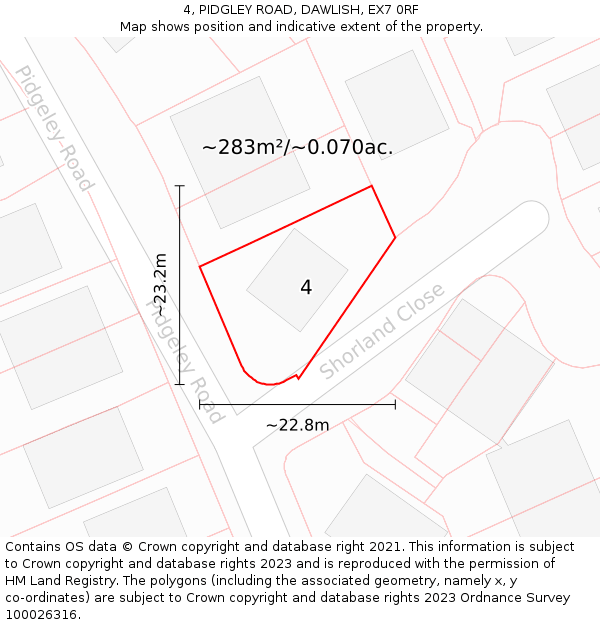 4, PIDGLEY ROAD, DAWLISH, EX7 0RF: Plot and title map