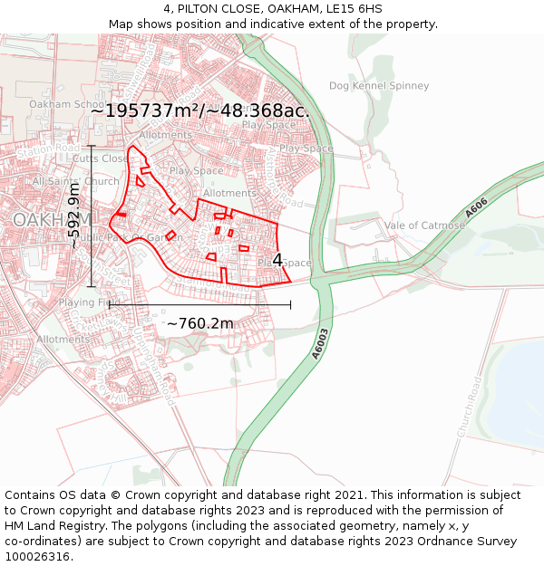 4, PILTON CLOSE, OAKHAM, LE15 6HS: Plot and title map