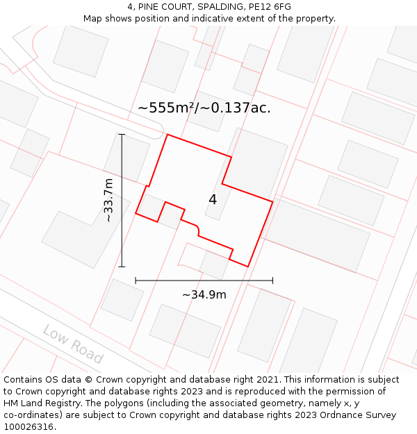 4, PINE COURT, SPALDING, PE12 6FG: Plot and title map