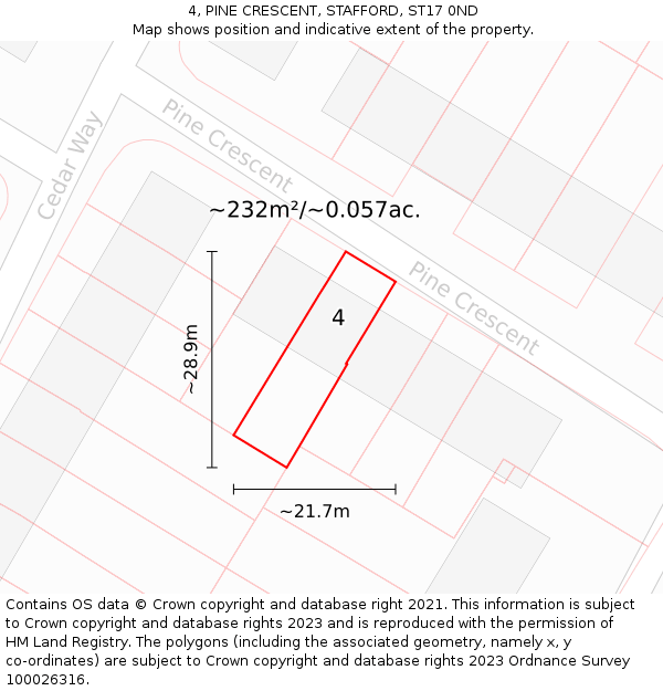 4, PINE CRESCENT, STAFFORD, ST17 0ND: Plot and title map