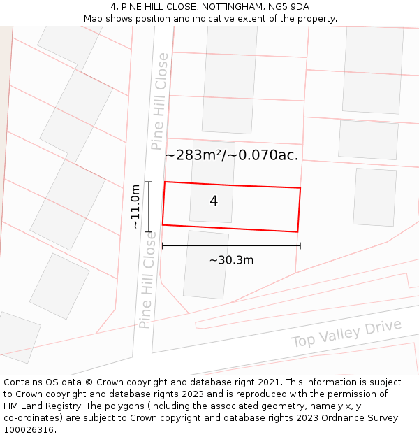 4, PINE HILL CLOSE, NOTTINGHAM, NG5 9DA: Plot and title map