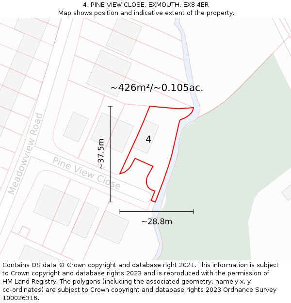 4, PINE VIEW CLOSE, EXMOUTH, EX8 4ER: Plot and title map