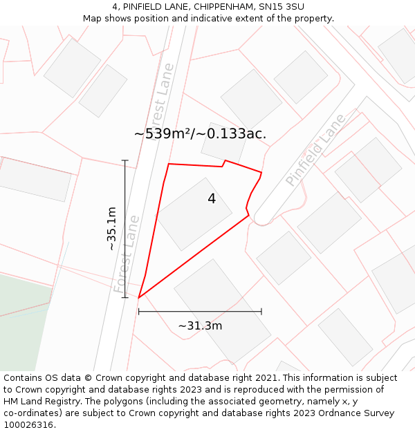 4, PINFIELD LANE, CHIPPENHAM, SN15 3SU: Plot and title map