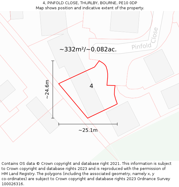 4, PINFOLD CLOSE, THURLBY, BOURNE, PE10 0DP: Plot and title map