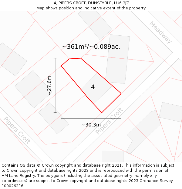 4, PIPERS CROFT, DUNSTABLE, LU6 3JZ: Plot and title map