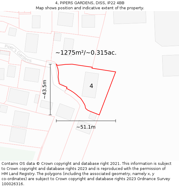 4, PIPERS GARDENS, DISS, IP22 4BB: Plot and title map