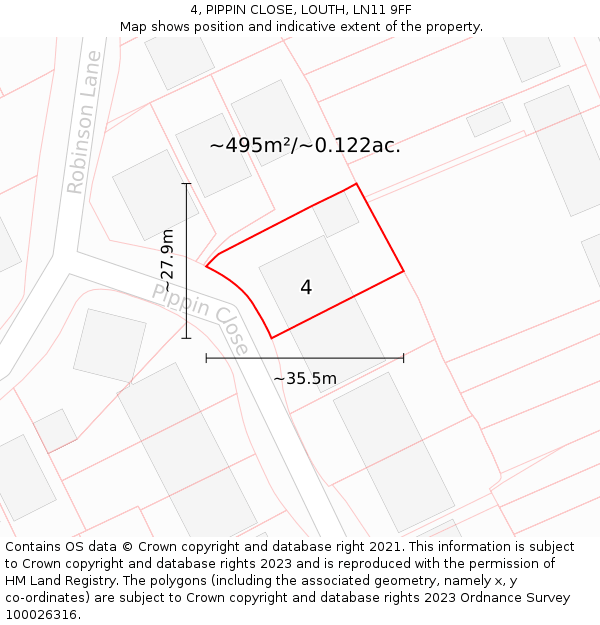 4, PIPPIN CLOSE, LOUTH, LN11 9FF: Plot and title map