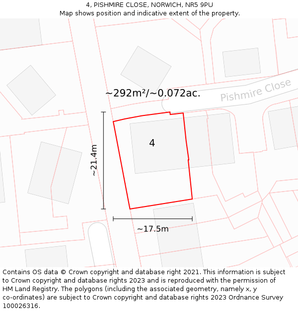 4, PISHMIRE CLOSE, NORWICH, NR5 9PU: Plot and title map