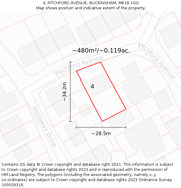 4, PITCHFORD AVENUE, BUCKINGHAM, MK18 1GG: Plot and title map