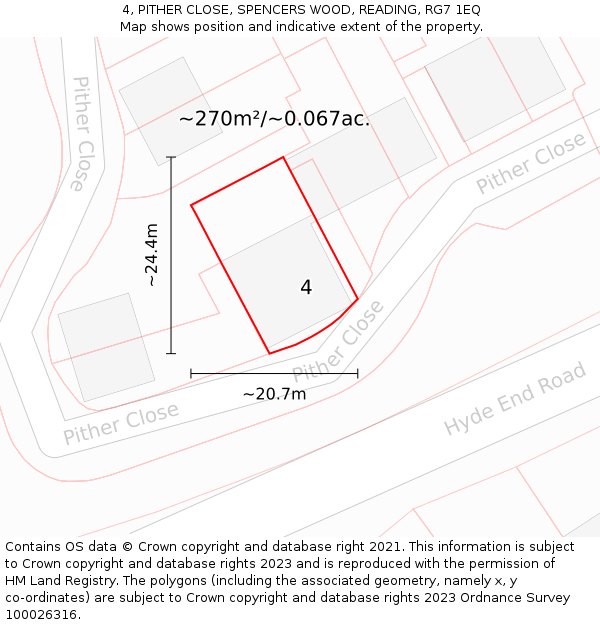 4, PITHER CLOSE, SPENCERS WOOD, READING, RG7 1EQ: Plot and title map