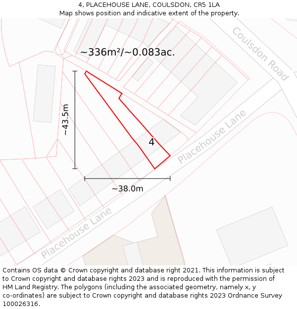 4, PLACEHOUSE LANE, COULSDON, CR5 1LA: Plot and title map