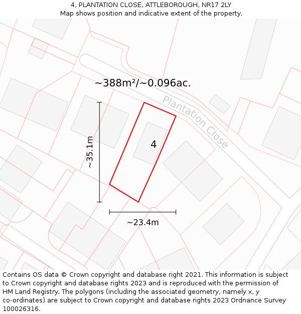 4, PLANTATION CLOSE, ATTLEBOROUGH, NR17 2LY: Plot and title map