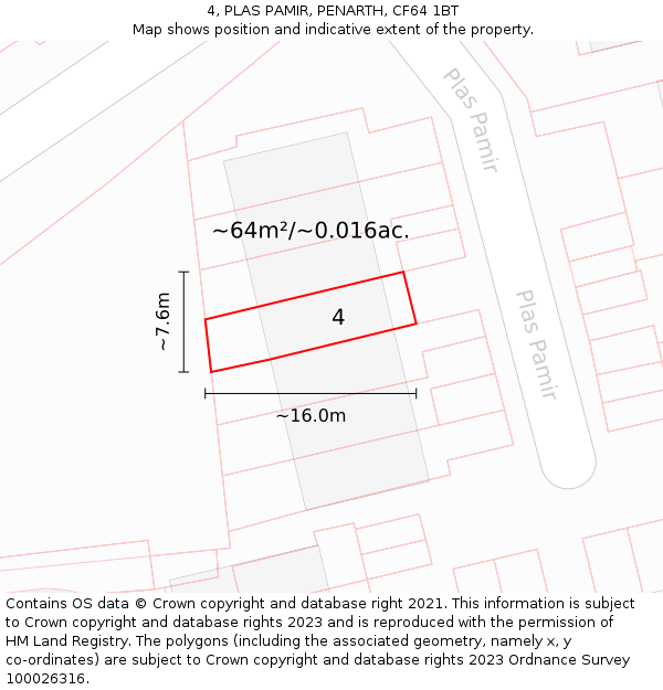 4, PLAS PAMIR, PENARTH, CF64 1BT: Plot and title map