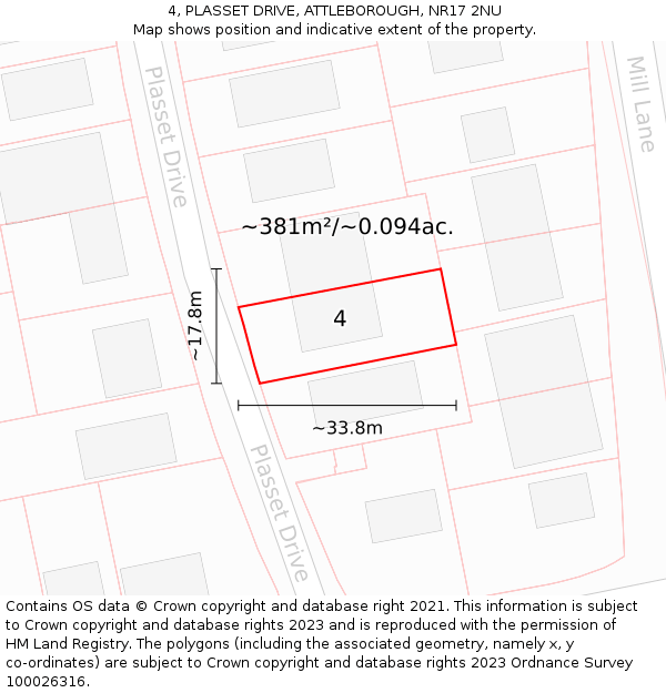 4, PLASSET DRIVE, ATTLEBOROUGH, NR17 2NU: Plot and title map