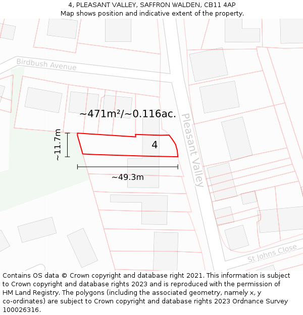 4, PLEASANT VALLEY, SAFFRON WALDEN, CB11 4AP: Plot and title map