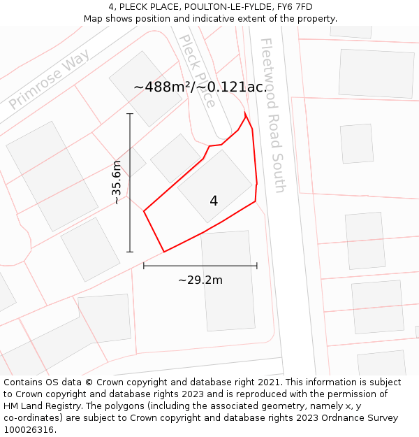 4, PLECK PLACE, POULTON-LE-FYLDE, FY6 7FD: Plot and title map