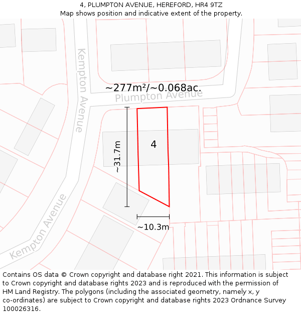 4, PLUMPTON AVENUE, HEREFORD, HR4 9TZ: Plot and title map