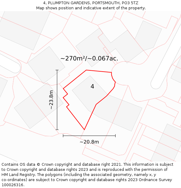 4, PLUMPTON GARDENS, PORTSMOUTH, PO3 5TZ: Plot and title map