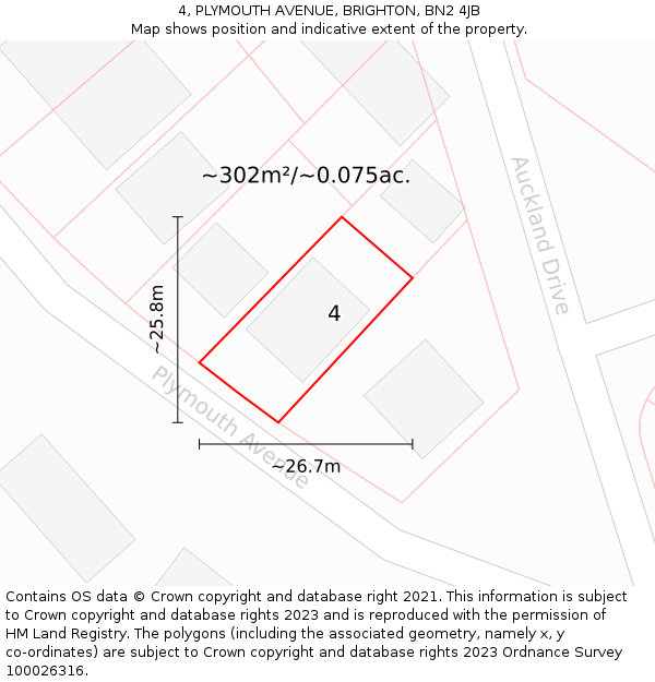 4, PLYMOUTH AVENUE, BRIGHTON, BN2 4JB: Plot and title map