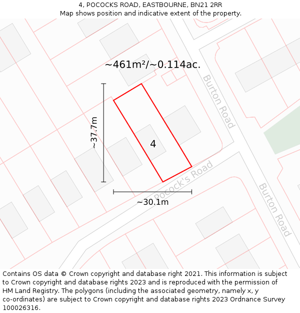 4, POCOCKS ROAD, EASTBOURNE, BN21 2RR: Plot and title map