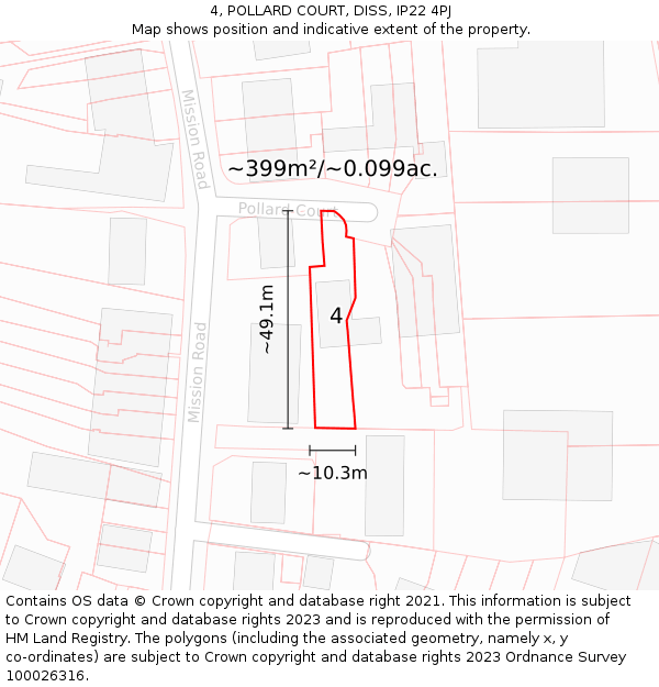 4, POLLARD COURT, DISS, IP22 4PJ: Plot and title map