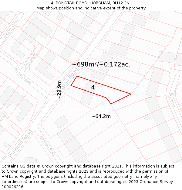 4, PONDTAIL ROAD, HORSHAM, RH12 2NL: Plot and title map