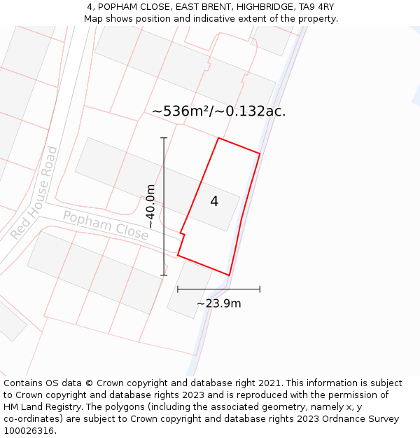 4, POPHAM CLOSE, EAST BRENT, HIGHBRIDGE, TA9 4RY: Plot and title map