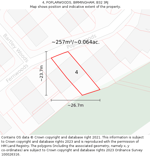 4, POPLARWOODS, BIRMINGHAM, B32 3RJ: Plot and title map