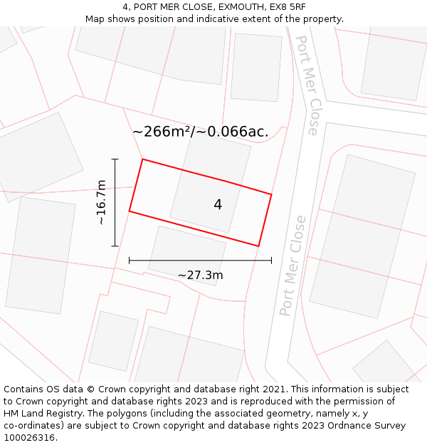 4, PORT MER CLOSE, EXMOUTH, EX8 5RF: Plot and title map