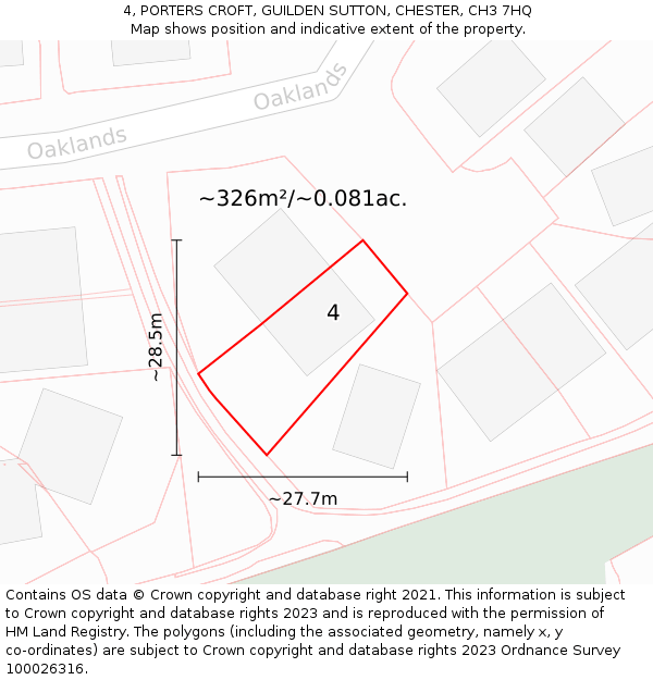 4, PORTERS CROFT, GUILDEN SUTTON, CHESTER, CH3 7HQ: Plot and title map