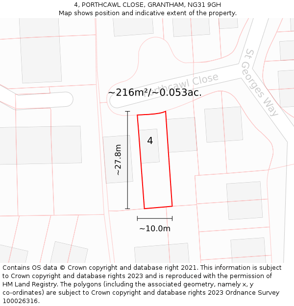 4, PORTHCAWL CLOSE, GRANTHAM, NG31 9GH: Plot and title map